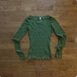 Urban Outfitters Out From Under Libby Sheer Lace Long Sleeve Top Green XS